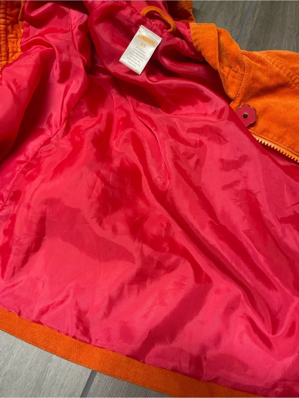 Gymboree Orange Hooded Corduroy Pea Coat with Flower Buttons